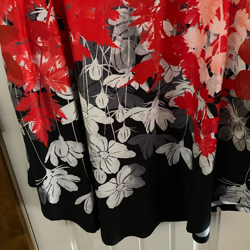 Sleeveless Dress by Lily-Size 2X-Red, Black, Grey, White & Bit of Tan-Flowers - Picture 3 of 8